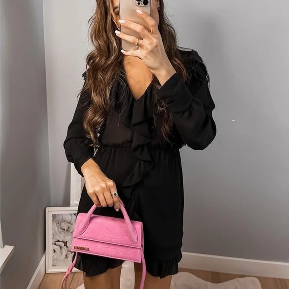 Zara Black Lace Ruffled Mini Dress - Picture 2 of 7